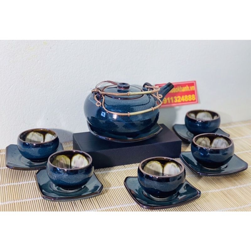  Bộ ấm trà hỏa biến men xanh Bát Tràng BKCEVN-8005 
