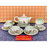  Bộ âm trà men ngọc trúc lâm thất hiền bát tràng vẽ vàng BKCEVN-8026 