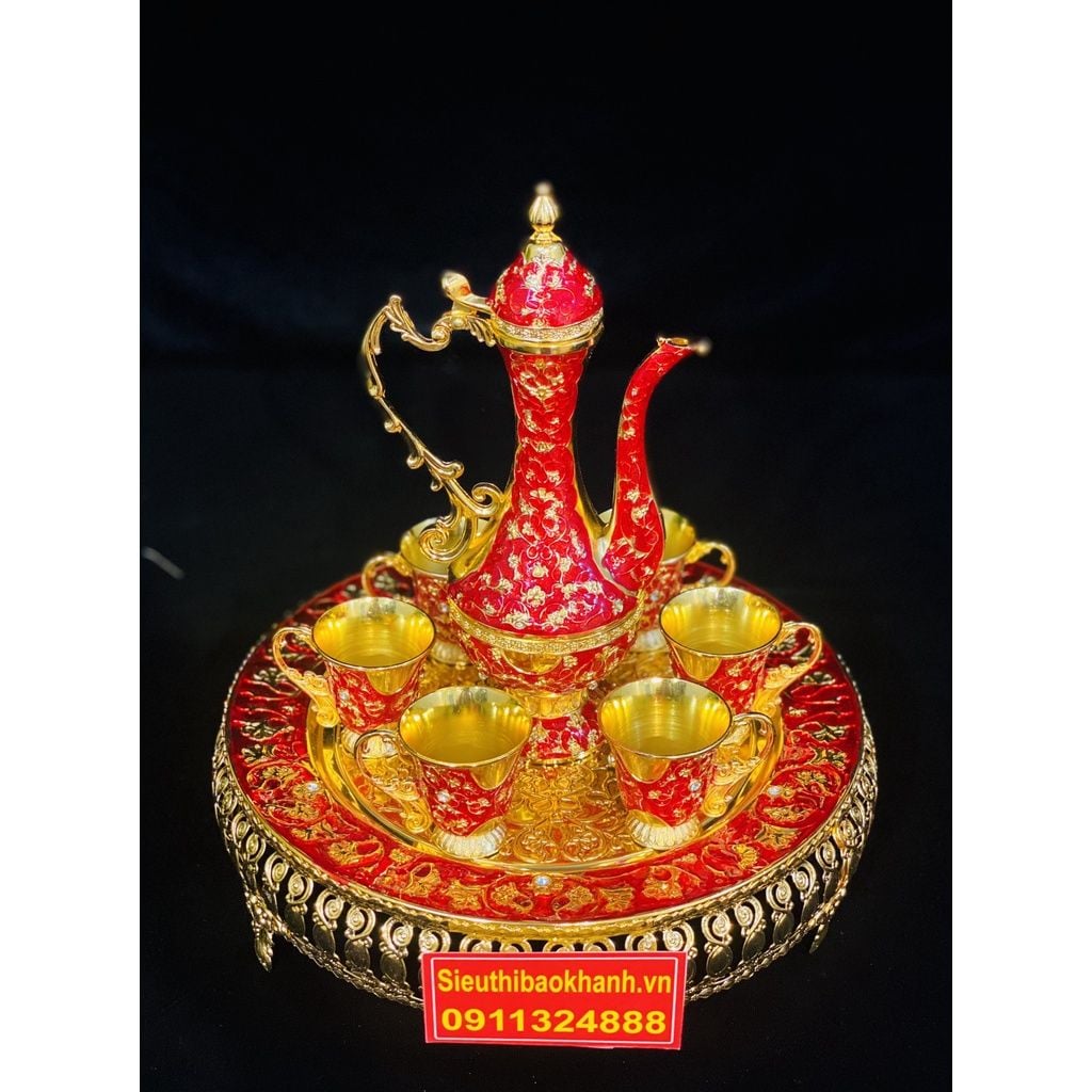  [QUÀ TẾT]-Bộ Ấm Chén Đồng Cao Cấp Dáng Hoàng Gia-Bảo Khánh Việt Nam 750ml 