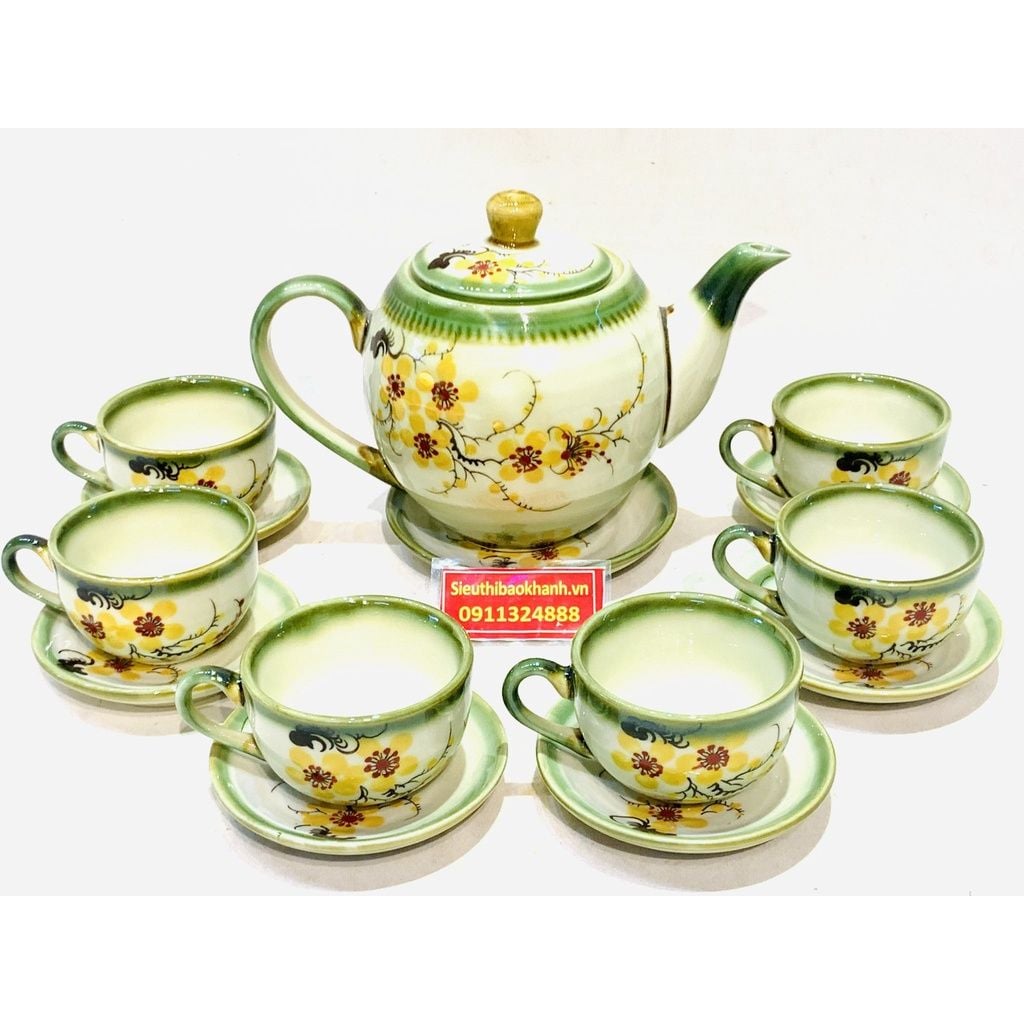  Bộ ấm chén họa tiết hoa mai vàng dung tích 850ml 