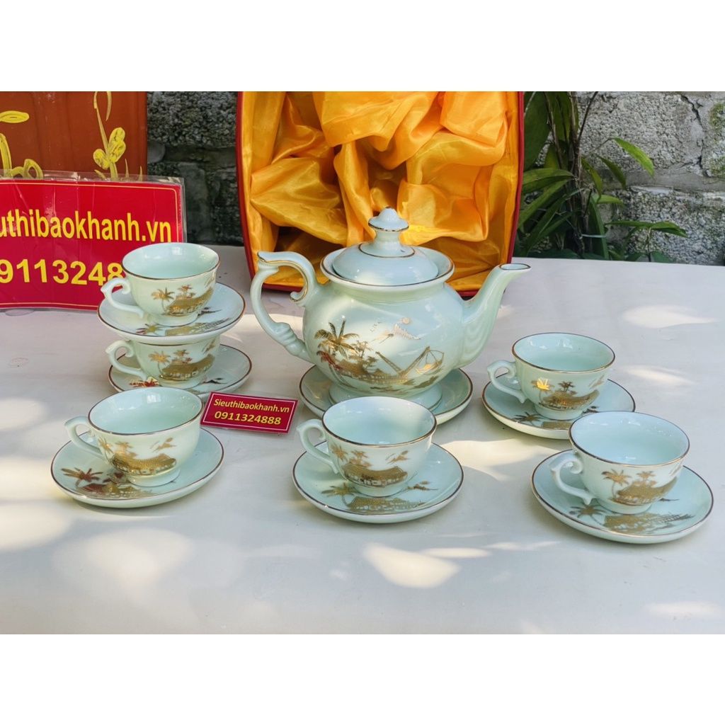  Siêu Thị Bảo Khánh-Bộ ấm chén men kem làng quê Việt Nam 