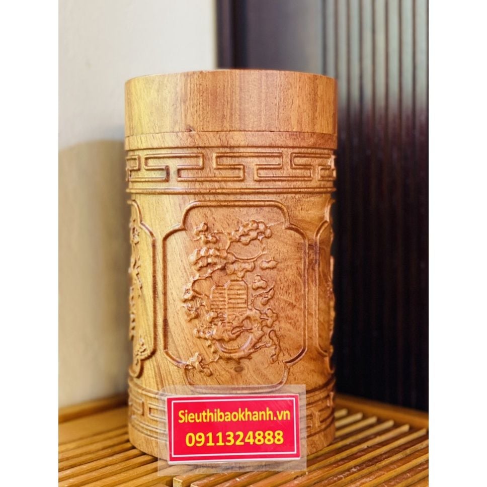  Đồ gỗ Bảo Khánh -Hũ đựng chè tứ quý gỗ hương 