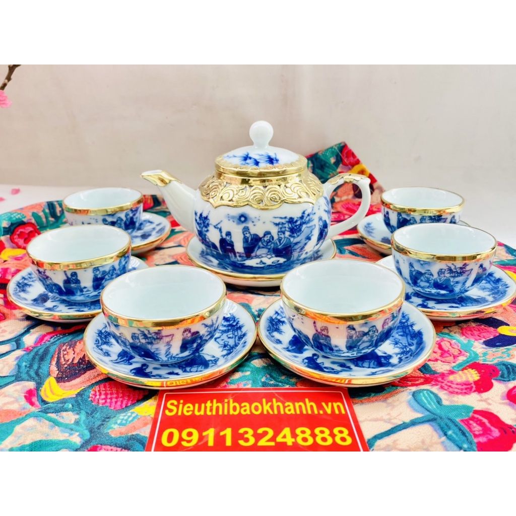  Bộ ấm chén Trúc Lâm Thất Hiền bọc đồng (loại 300ml) 