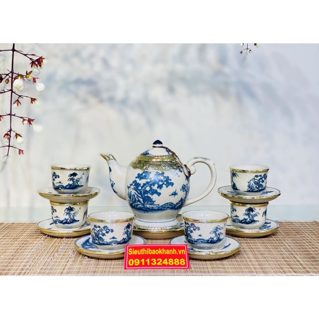  Bộ ấm chén uống trà Đẹp,cao cấp chính hãng Bát Tràng 350ml 