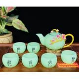  Bộ ấm chén đá xanh ngọc họa tiết Hoa Mai in nổi 350ml BKCEVN-8021 