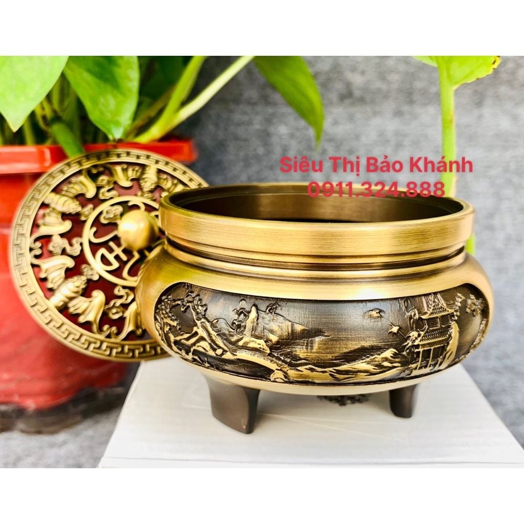  Xông Trầm,dụng cụ đốt Trầm chất liệu đồng vàng cao cấp 8cm-Bảo Khánh 