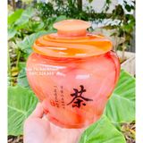  Hũ đựng chè đá ngọc màu đỏ họa tiết chữ 
