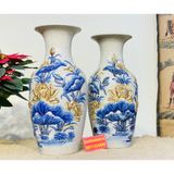  Cặp Bình Hoa Men Lam Chính Hãng Bát Tràng Họa Tiết Hoa Sen Men Rạn 38cm 