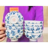  Bộ 10 bát men trắng vẽ hoa xuất xứ Bát Tràng 