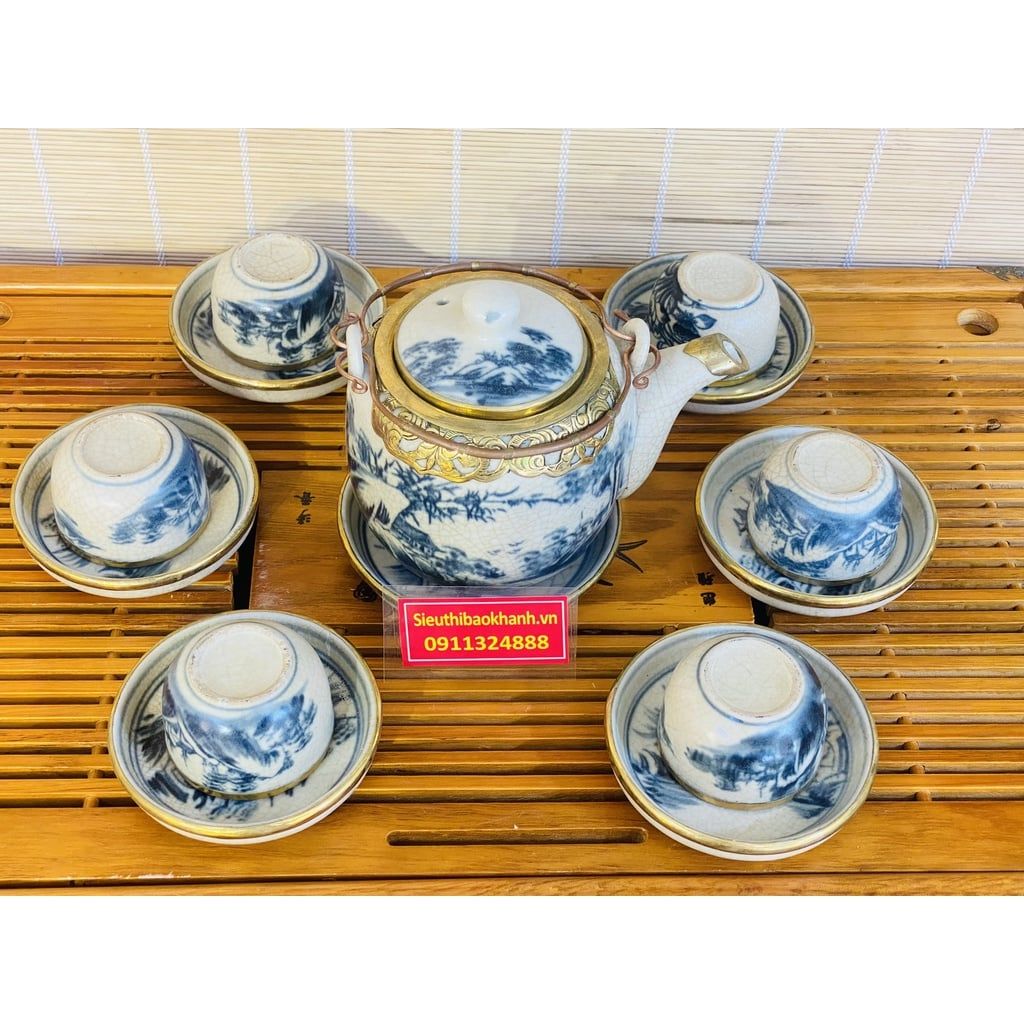  Bộ ấm chén men rạn bọc đồng vàng -Bảo Khánh 