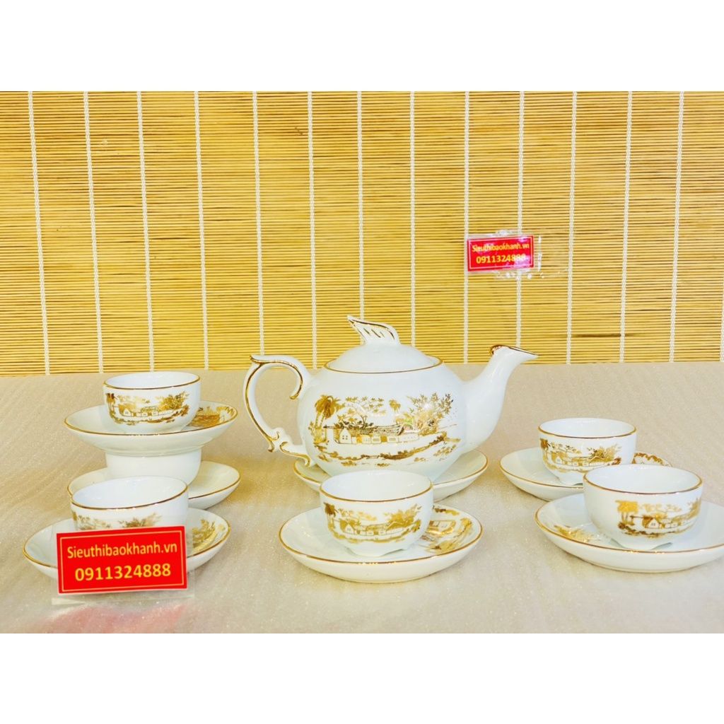  Bộ ấm chén họa tiết làng quê vẽ vàng 
