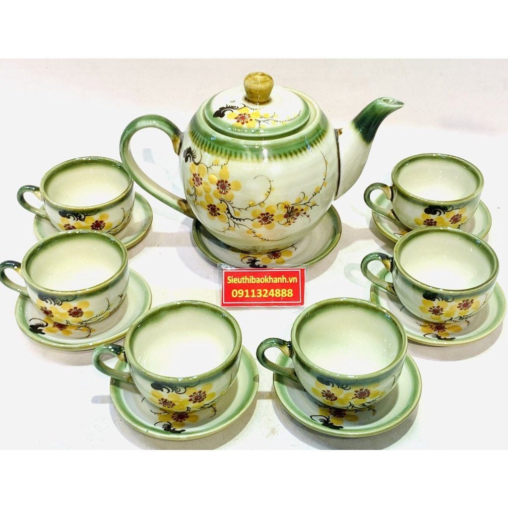  Bộ ấm chén họa tiết hoa mai vàng dung tích 850ml 