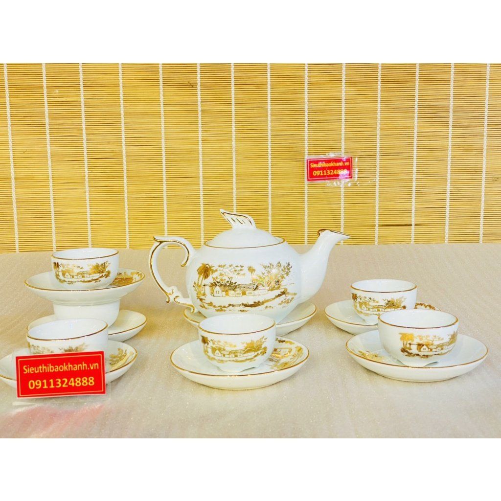  Bộ ấm chén họa tiết làng quê vẽ vàng 