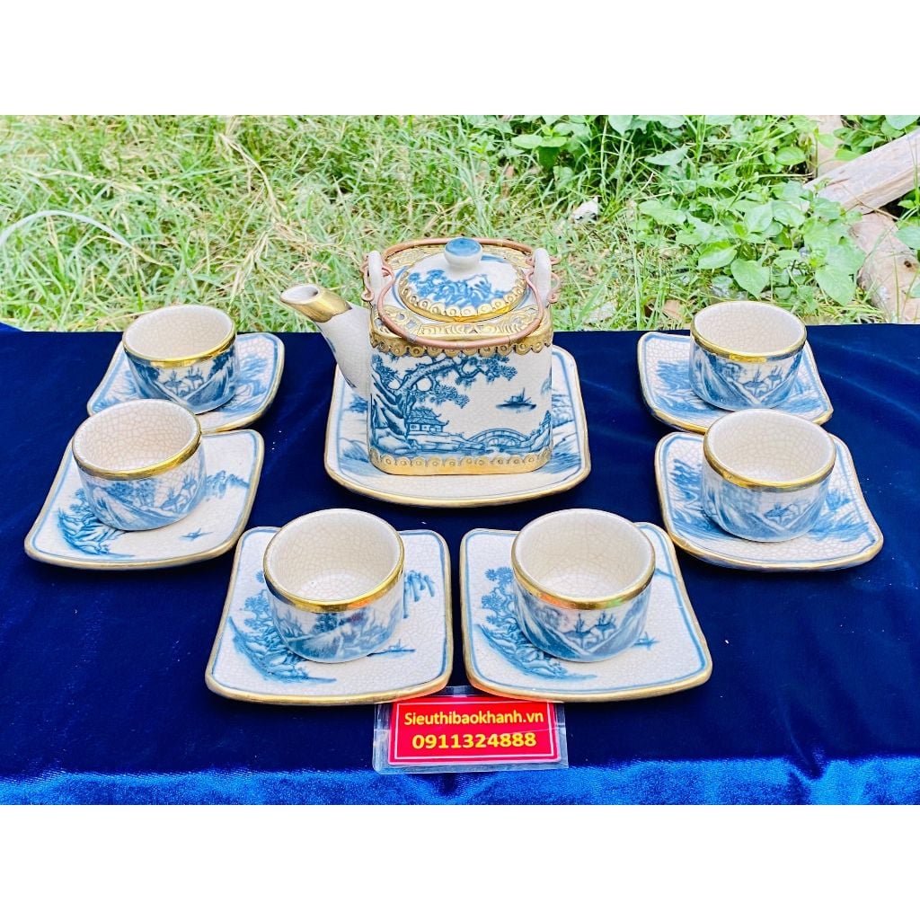  Bộ ấm chén gốm sứ men rạn xuất xứ Bát Tràng cao cấp BKCEVN-8032 