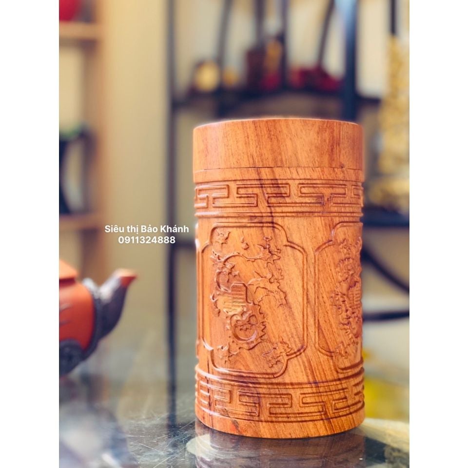  Đồ gỗ Bảo Khánh -Hũ đựng chè tứ quý gỗ hương 