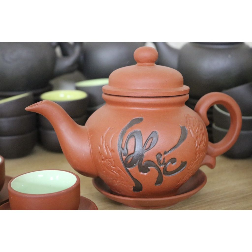  Bộ ấm chén tử sa Bát Tràng  họa tiết chữ Phúc-Siêu thị Bảo Khánh 
