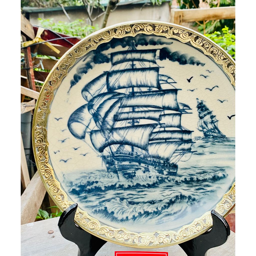  Đĩa Trưng Bày Men Dạ Bọc Đồng Họa Tiết Thuận Buồm Xuôi Gió 