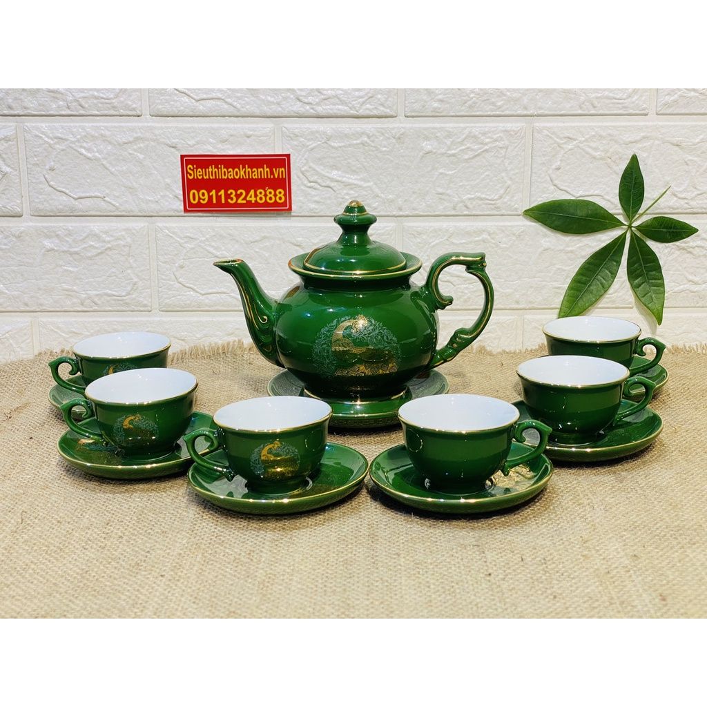  Bộ ấm chén men xanh vẽ vàng xuất xứ Bát Tràng 