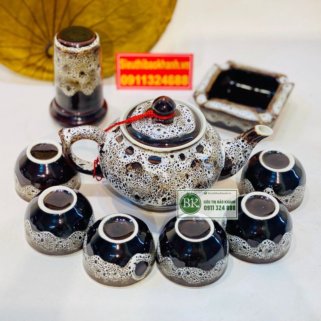 Bộ ấm chén Bát Tràng men hoả biến BKCE-000810VN-0001