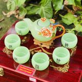  Bộ ấm chén đá xanh ngọc họa tiết in nổi 350m-Bảo Khánh 