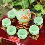  Bộ ấm chén đá xanh ngọc họa tiết in nổi 350m-Bảo Khánh 