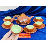 Bộ ấm trà Tử sa lòng xanh Bát Tràng họa tiết Hoa Mai 350ml BKCEVN-8016 