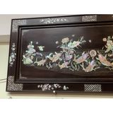  [HÀNG THỦ CÔNG TẠI XƯỞNG]-Tranhg ỗ gụ khảm ốc xà cừ ốc đỏ cửu ngư vọng nguyệt 127cm 