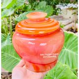  Hũ đựng chè đá ngọc màu đỏ họa tiết chữ 