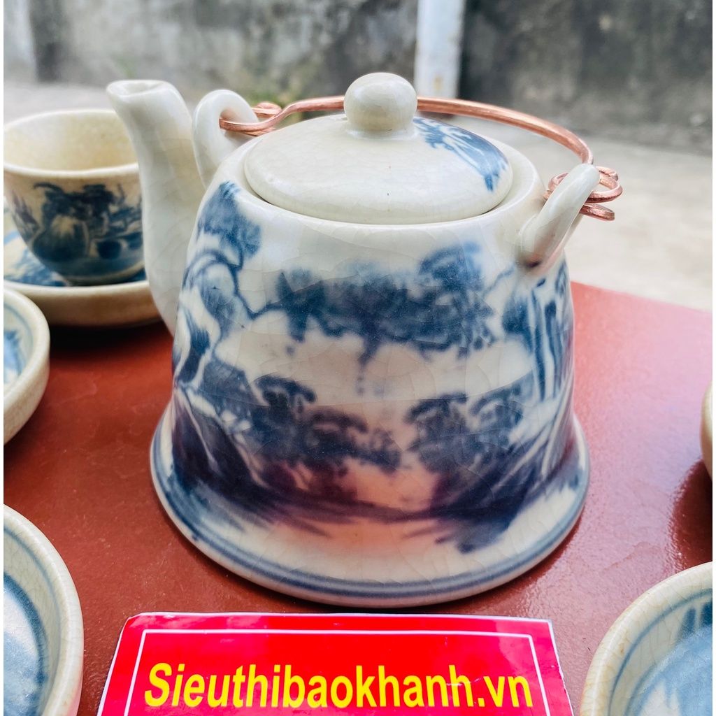  Bộ ấm chén men rạn Bát Tràng, họa tiết sơn thủy BKCE-001170VN-0004 