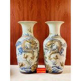 Cặp lục bình Gốm Men Rạn Bát Tràng họa tiết Song Long 50cm 