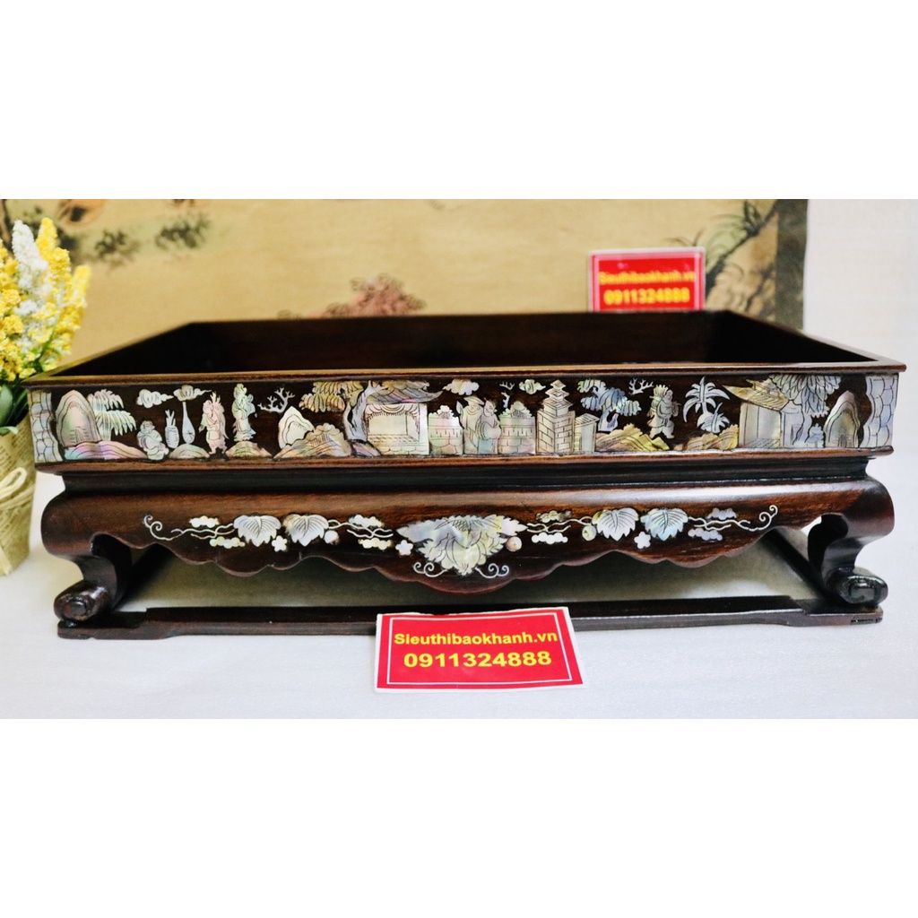  [NGHỆ THUẬT TRÀ ĐẠO]-Khay Trà Gụ Chân Quỳ Khảm Trai 34cm-Mỹ Nghệ Bảo Khánh 