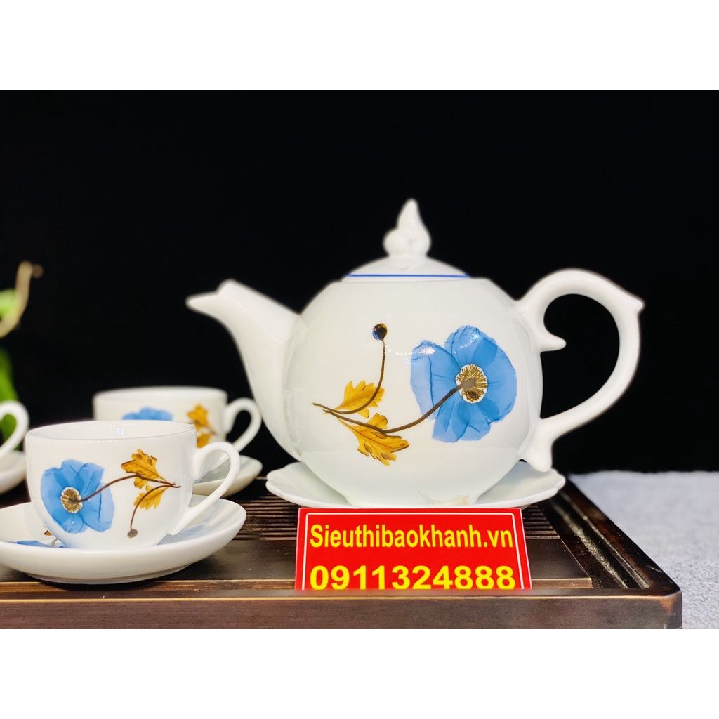  Bộ ấm chén,ấm trà men trắng chóp lửa Bát Tràng chính hãng 350ml 
