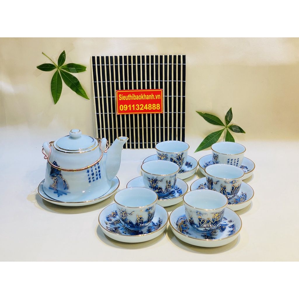  Bộ ấm chén đẹp,ấm trà Bát Tràng cao cấp chính hãng-Gốm sứ Bảo Khánh 350ml 