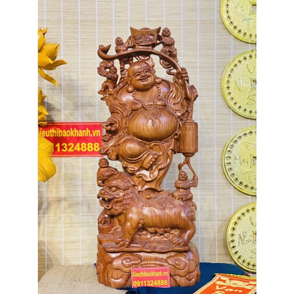  [PHONG THỦY TẠI GIA]-Tượng Di Lặc Bồ Tát Gỗ Hương 60cm-Phong Thủy Bảo Khánh 