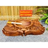  Gạt tàn gỗ hương trạm trổ Lí Ngư 24cm 