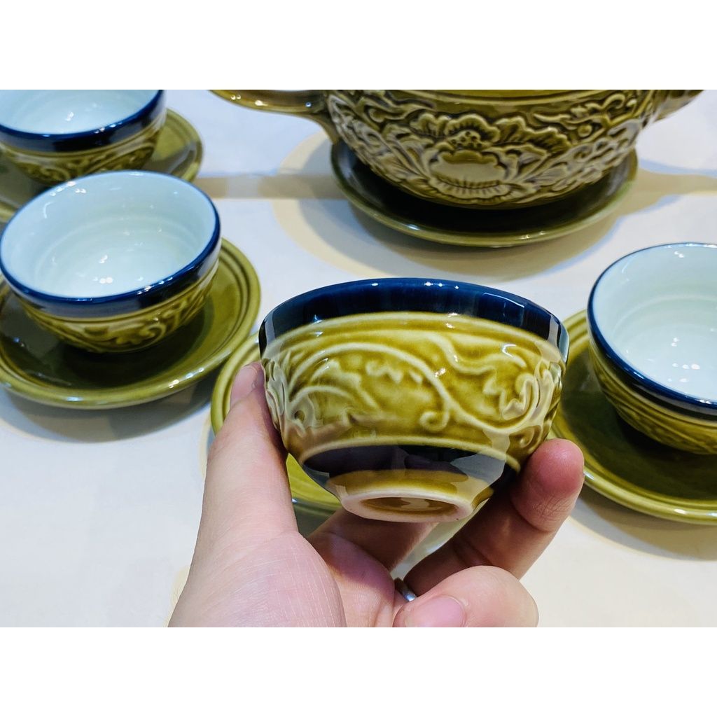  [HÀNG CHÍNH HÃNG]-Bộ ấm men màu xuất xứ Bát Tràng 