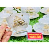  Bộ Ấm Chén,Ấm Trà Đẹp Men Trắng Viền Vàng họa tiết thuận buồm xuôi gió Chính Hãng Bát Tràng 350ml-Siêu Thị Bảo Khánh 
