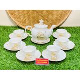  Bộ Ấm Chén,Ấm Trà Đẹp Men Trắng Viền Vàng họa tiết thuận buồm xuôi gió Chính Hãng Bát Tràng 350ml-Siêu Thị Bảo Khánh 