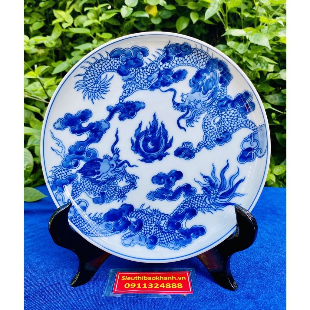  Sieu Thi Bao Khanh-Đĩa cảnh men rạn họa tiết song long 