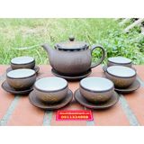  Bộ ấm chén gốm sứ Bát Tràng cao cấp hạo tiết in chìm 