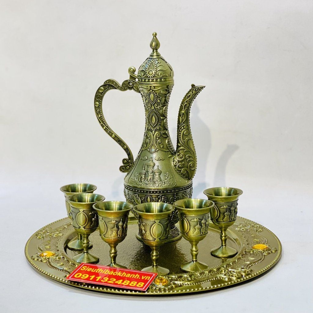  [SALE SẬP SÀN DỊP TẾT]-Bộ Ấm Chén Đồng Dáng Hoàng Gia-Bảo Khánh Việt Nam 750ml 
