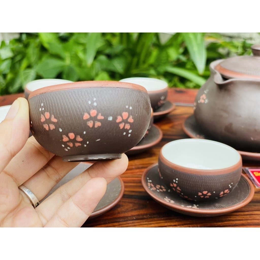  Nghệ thuật gốm sứ Bát Tràng ấm chén tử sa hạo tiết hoa năm cánh _ấm chén Bảo Khánh 