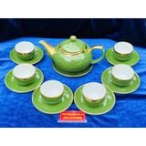  Bộ ấm chén men ngọc màu xanh viền vàng 