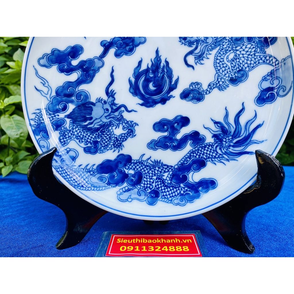  Sieu Thi Bao Khanh-Đĩa cảnh men rạn họa tiết song long 