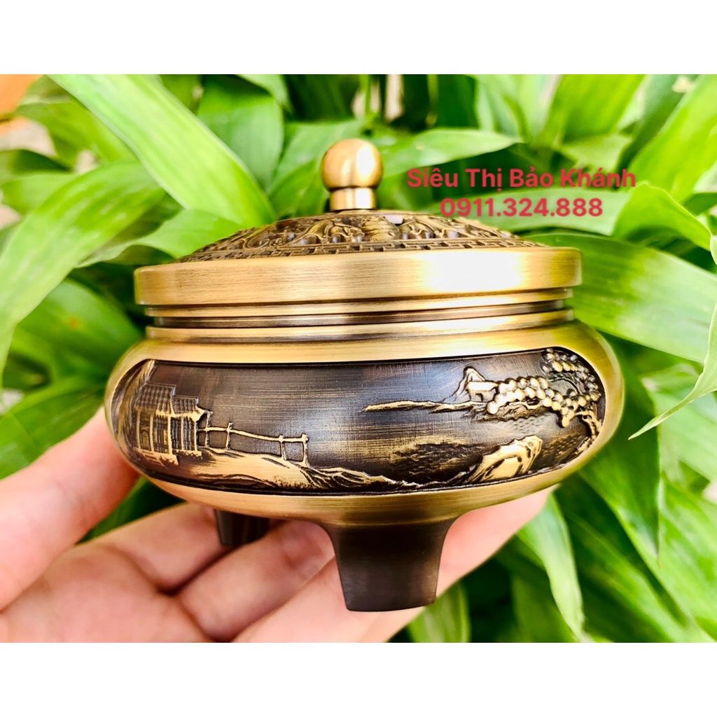  Xông Trầm,dụng cụ đốt Trầm chất liệu đồng vàng cao cấp 8cm 