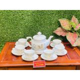  Bộ ấm chén men kem hoa tiết Kim Kê Đại Cát 