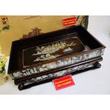  [NGHỆ THUẬT TRÀ ĐẠO]-Khay Trà Gụ Chân Quỳ Khảm Trai 34cm-Mỹ Nghệ Bảo Khánh 
