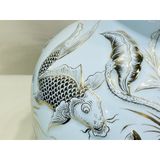  [HÀNG NGHỆ NHÂN]-Bình hút lộc Bát Tràng đắp nổi vẽ vàng họa tiết lí ngư 