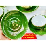  Bộ ấm chén màu xanh men ngọc họa tiết thuận buồm xuôi gió vẽ vàng BKCEVN-8030 