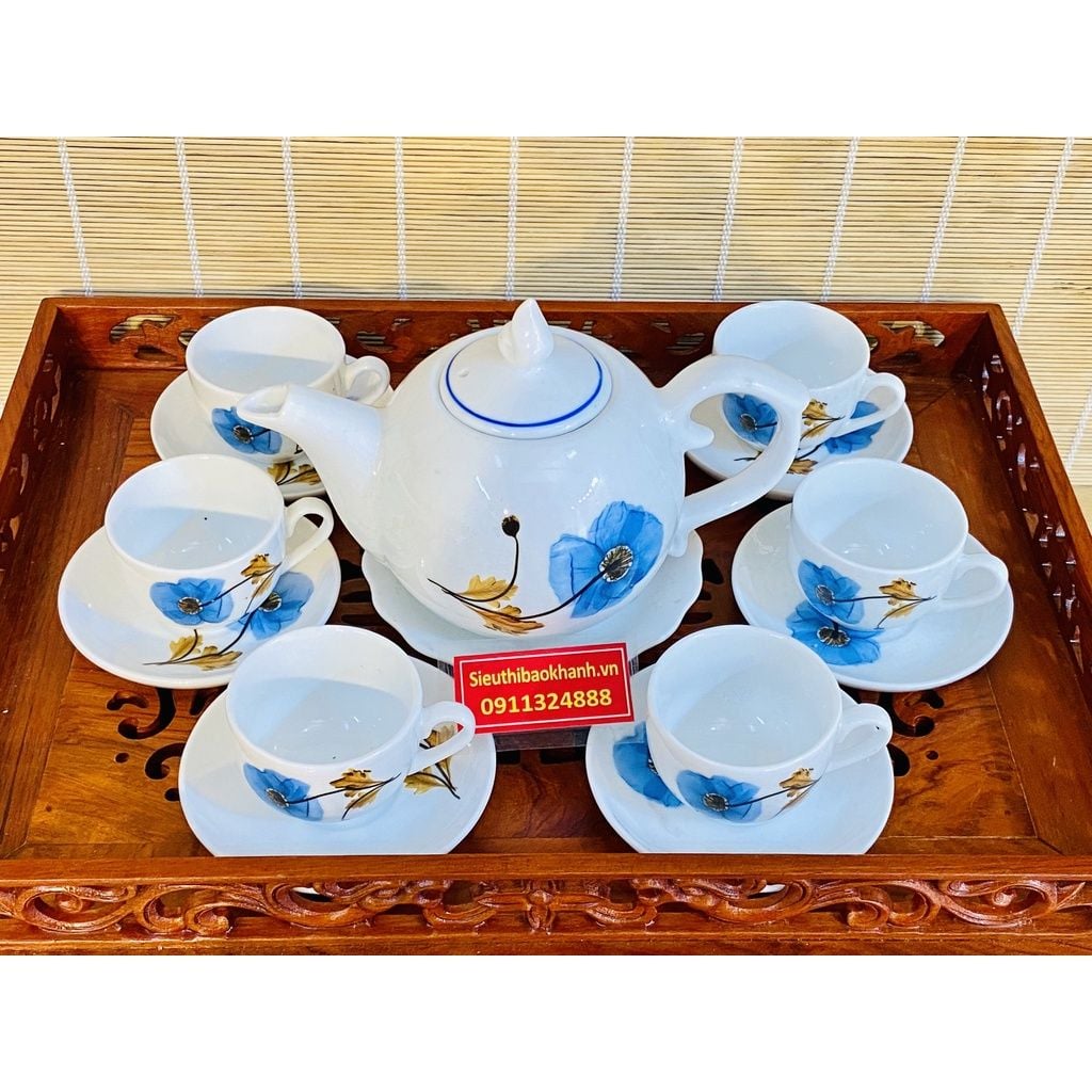  Bộ ấm chén họa tiết hoa xanh 